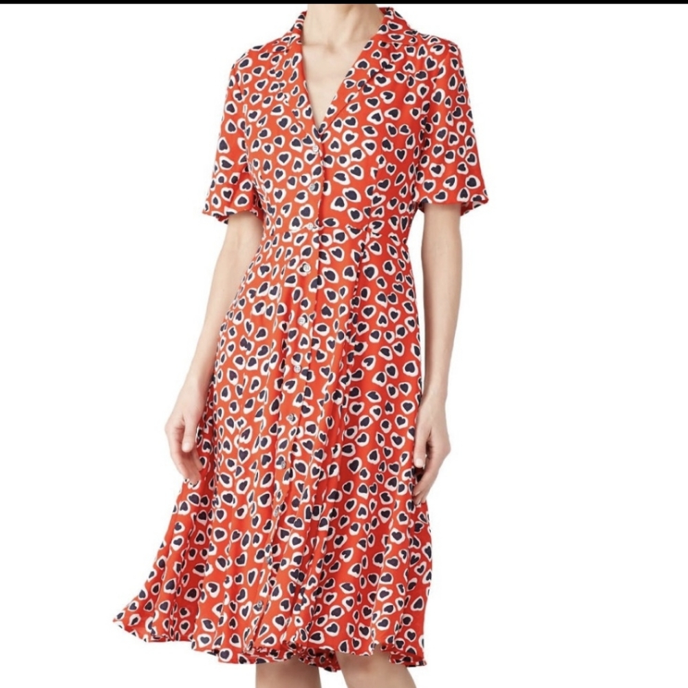 J. Crew Rudbeckia Heart Print Crepe Midi Dress